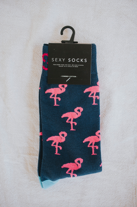 Navy Flamingo Cotton Socks